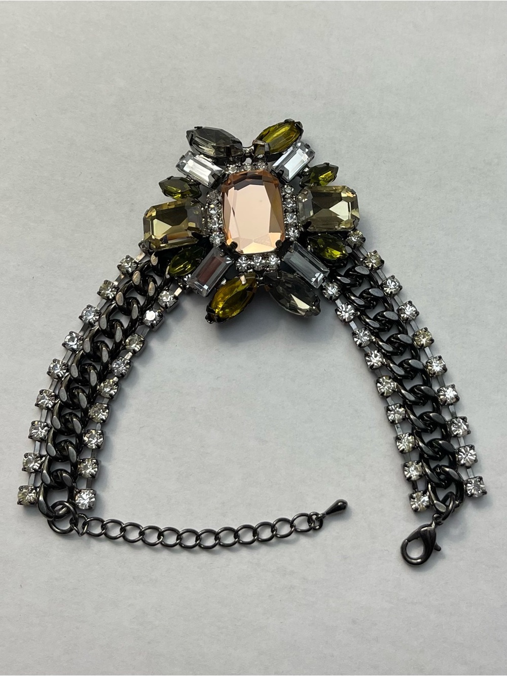 Elegant Multi-Stone Statement Bracelet in Olive and Champagne